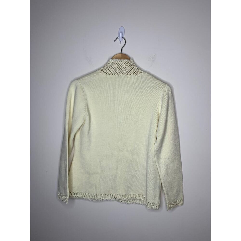 Worth Womens Size P Cardigan Sweater Ivory Pockets Grandmacore Crochet - Picture 4 of 5